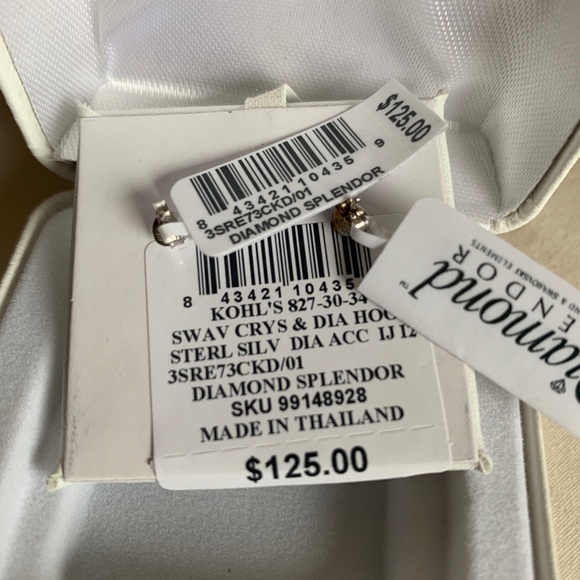 Diamond and Swarovski stones Sterling Silver studs - Picture 3 of 4